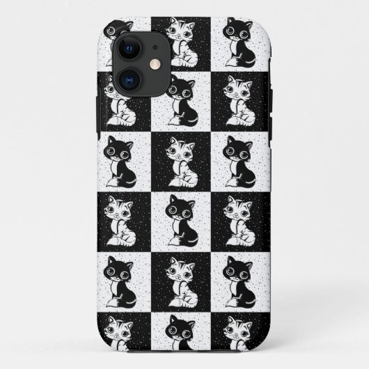 Zwart Wit Kat Monogram Blok Print Case-Mate iPhone Case (Achterkant)