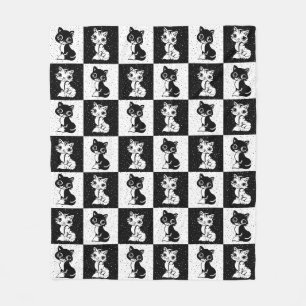 Zwart Wit Kat Monogram Blok Print Fleece Deken