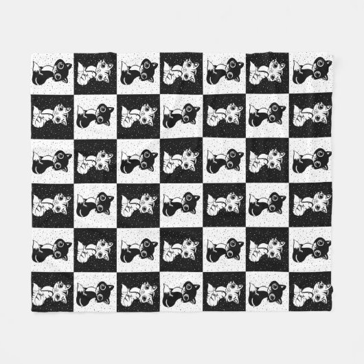 Zwart Wit Kat Monogram Blok Print Fleece Deken (Voorkant (Horizontaal))