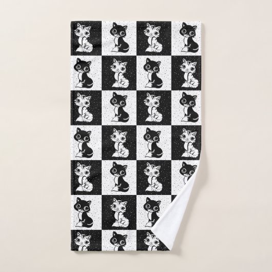 Zwart Wit Kat Monogram Blok Print Handdoek (Handdoek)