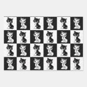 Zwart Wit Kat Monogram Blok Print Inpakpapier Vel (Voorkant)