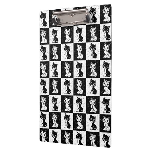 Zwart Wit Kat Monogram Blok Print Klembord (Links)
