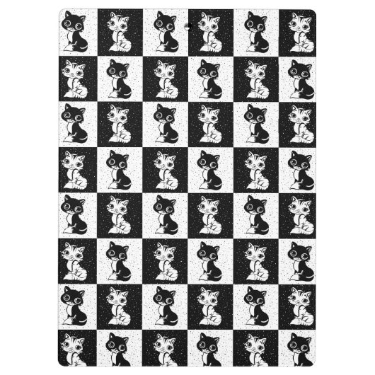 Zwart Wit Kat Monogram Blok Print Klembord (Achterkant)