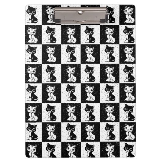Zwart Wit Kat Monogram Blok Print Klembord (Voorkant)