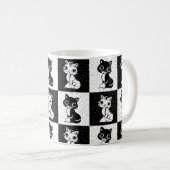 Zwart Wit Kat Monogram Blok Print Koffiemok (Voorkant rechts)