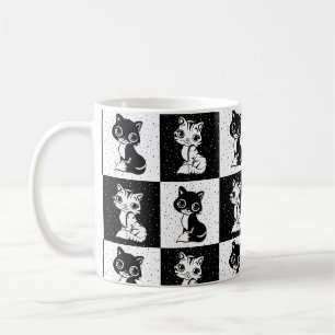 Zwart Wit Kat Monogram Blok Print Koffiemok