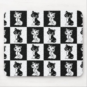 Zwart Wit Kat Monogram Blok Print Muismat