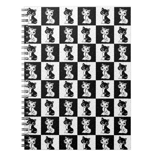 Zwart Wit Kat Monogram Blok Print Notitieboek (Voorkant)