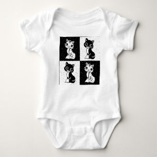 Zwart Wit Kat Monogram Blok Print Romper