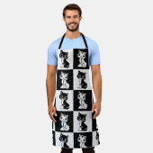 Zwart Wit Kat Monogram Blok Print Schort (Gedragen)