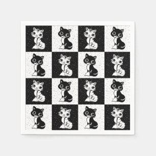 Zwart Wit Kat Monogram Blok Print Servet
