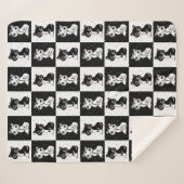 Zwart Wit Kat Monogram Blok Print Sherpa Deken (Voorkant (horizontaal))