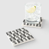 Zwart Wit Kat Monogram Blok Print Stenen Onderzetter (Zijkant)