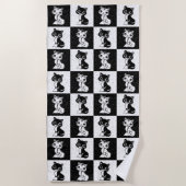 Zwart Wit Kat Monogram Blok Print Strandlaken (Voorkant)