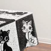 Zwart Wit Kat Monogram Blok Print Tafelkleed (Voorbeeld)