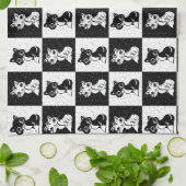 Zwart Wit Kat Monogram Blok Print Theedoek (Gevouwen)