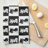Zwart Wit Kat Monogram Blok Print Theedoek (Quarter Fold)