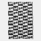 Zwart Wit Kat Monogram Blok Print Theedoek (Verticaal)