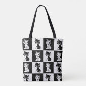 Zwart Wit Kat Monogram Blok Print Tote Bag (Achterkant)