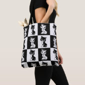 Zwart Wit Kat Monogram Blok Print Tote Bag (Dichtbij)