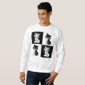 Zwart Wit Kat Monogram Blok Print Trui (Voorkant volledig)