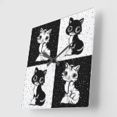 Zwart Wit Kat Monogram Blok Print Vierkante Klok (Hoek)