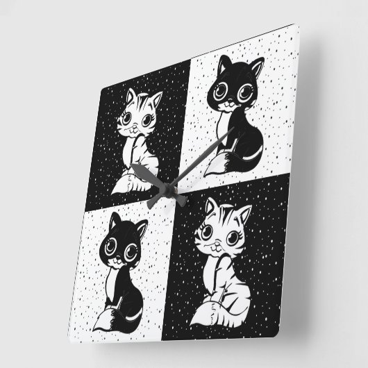 Zwart Wit Kat Monogram Blok Print Vierkante Klok (Hoek)