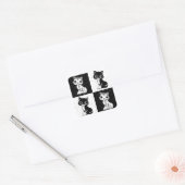 Zwart Wit Kat Monogram Blok Print Vierkante Sticker (Envelop)