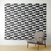 Zwart Wit Kat Monogram Blok Print Wandkleed (In Situ (horizontaal))
