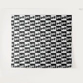 Zwart Wit Kat Monogram Blok Print Wandkleed (Voorkant (horizontaal))