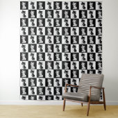 Zwart Wit Kat Monogram Blok Print Wandkleed (In situ)