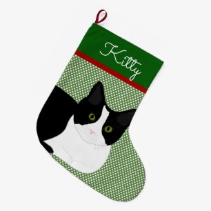 Zwart-wit kat op maat grote kerstsok