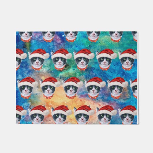 Zwart-Wit Kat Patroon Kerstfeest Deurmat (Voorkant)