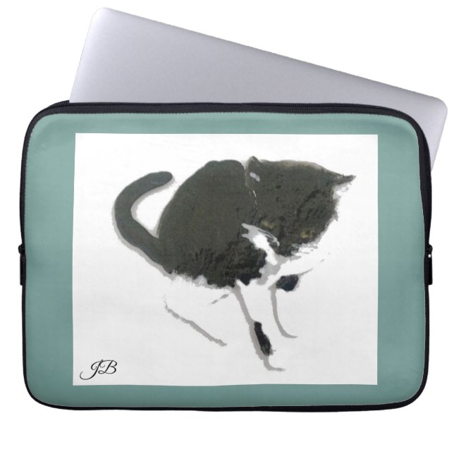 Zwart wit Kat, persoonlijk Laptop Sleeve (Voorkant)