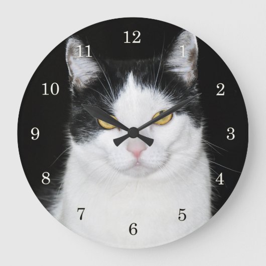 Zwart-wit kat portret grote klok (Voorkant)