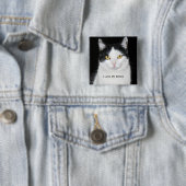 Zwart-wit kat portret vierkante button 5,1 cm (In situ)