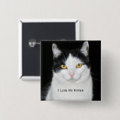 Zwart-wit kat portret vierkante button 5,1 cm (Voorkant /achterkant)
