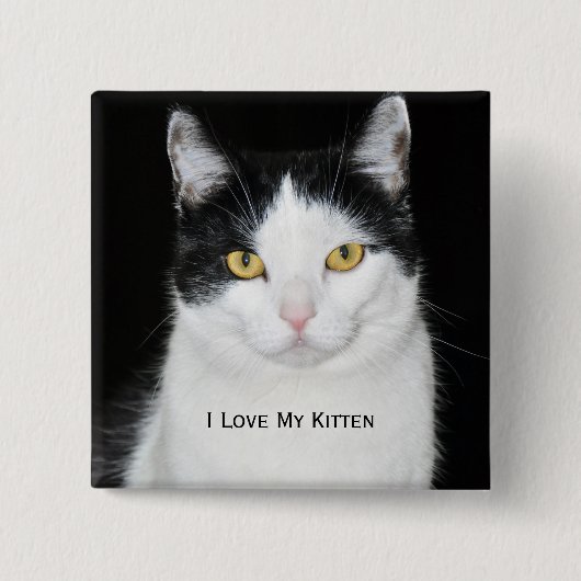 Zwart-wit kat portret vierkante button 5,1 cm (Voorkant)