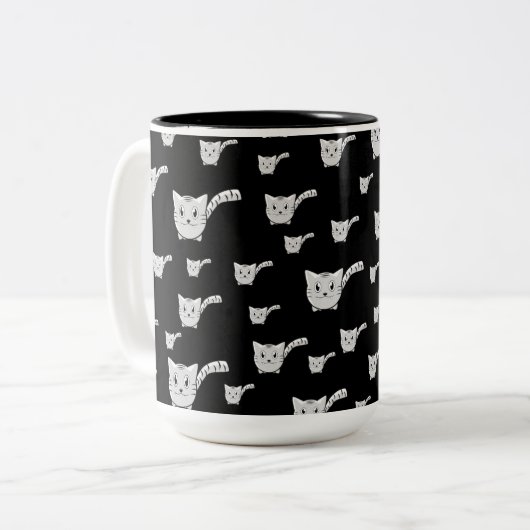 Zwart-wit Kat Tweekleurige Koffiemok (Voorkant links)