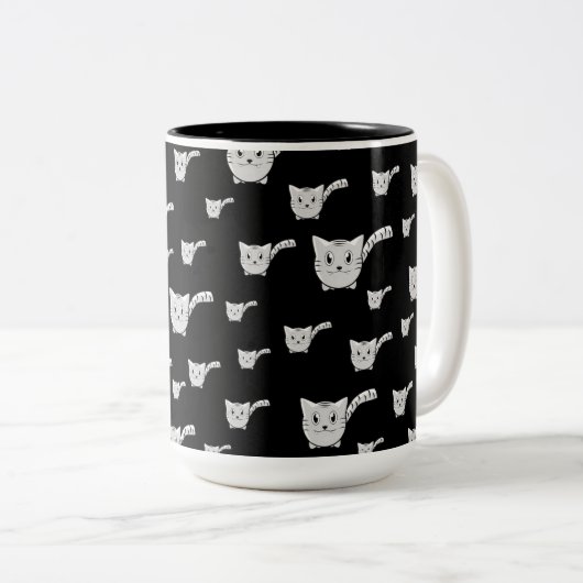 Zwart-wit Kat Tweekleurige Koffiemok (Voorkant rechts)
