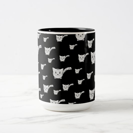 Zwart-wit Kat Tweekleurige Koffiemok (Center)