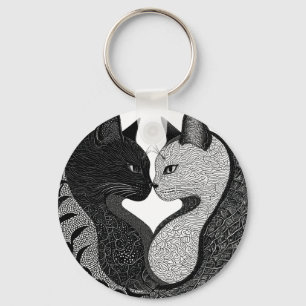 Zwart-Wit Kat Yin Yang Symbool Sleutelhanger