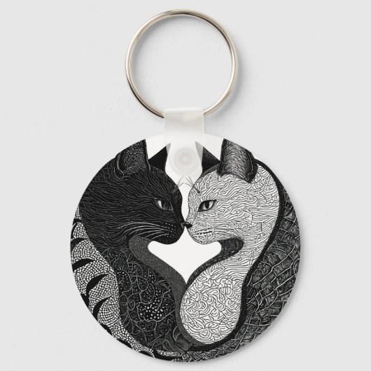 Zwart-Wit Kat Yin Yang Symbool Sleutelhanger (Voorkant)