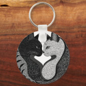 Zwart-Wit Kat Yin Yang Symbool Sleutelhanger (Voorkant)