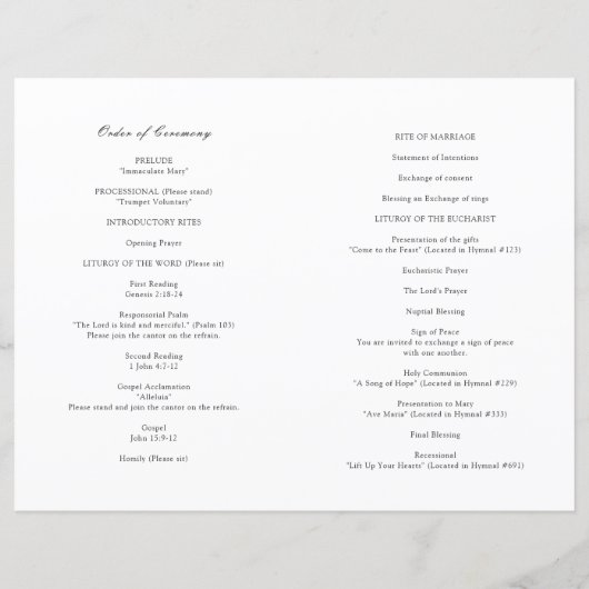 Zwart-wit katholiek huwelijksprogramma (Achterkant)