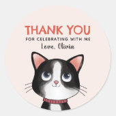 Zwart-wit katje dank je ronde sticker (Voorkant)