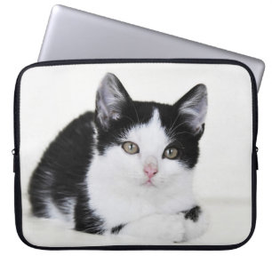 Zwart-wit katje laptop sleeve