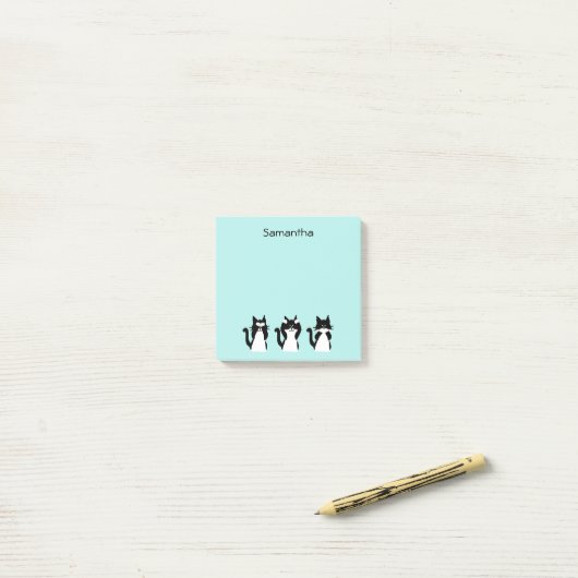 Zwart Wit Katten Drie Wijze Katten Aqua Blauw Post-it® Notes (Op bureau)