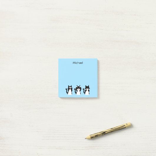 Zwart Wit Katten Drie Wijze Katten Blauw Post-it® Notes (Op bureau)