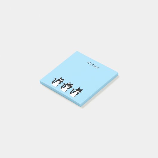 Zwart Wit Katten Drie Wijze Katten Blauw Post-it® Notes (Schuin)